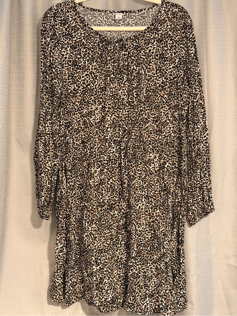 Old Navy Leopard Print Tiered Mini Dress Women’s Large Long Sleeve Boho - Picture 1 of 5